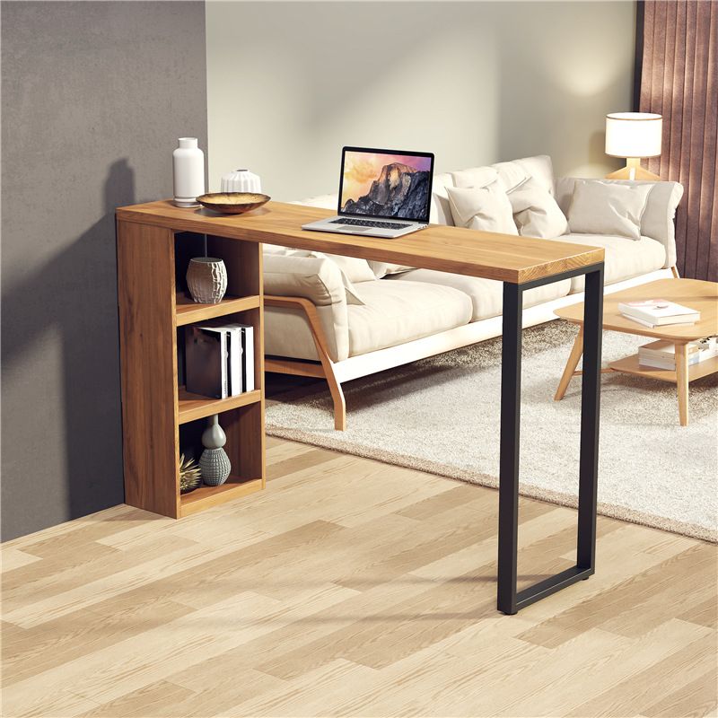 Solid Wood Bistro Table Brown Rectangle Bar Height Pub Table with 3-shelf