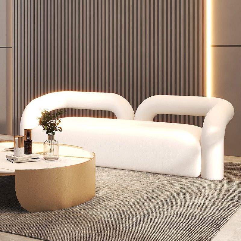 Scandinavian Settee White Cushions Tuxedo Arm Living Room Fabric Sofa