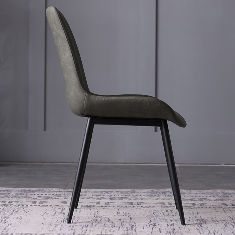 Contemporary Leather Side Chair Matte Finish Solid Back Dining Chair