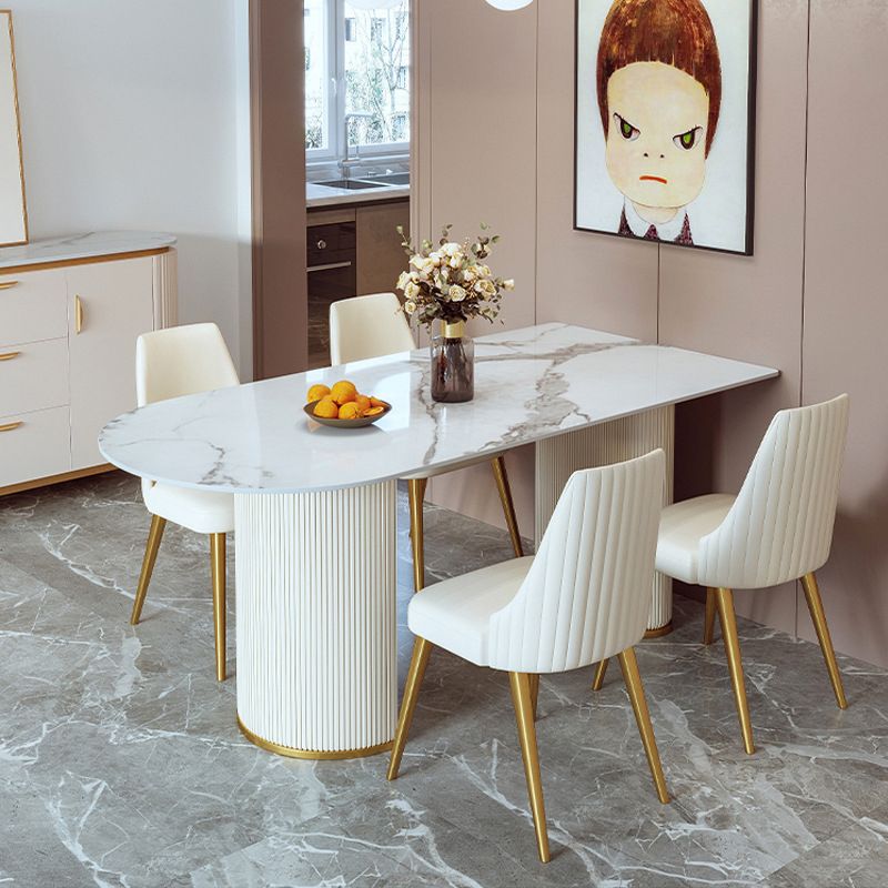 Stone Top Dining Table Luxury Dining Table with Sled Base in White