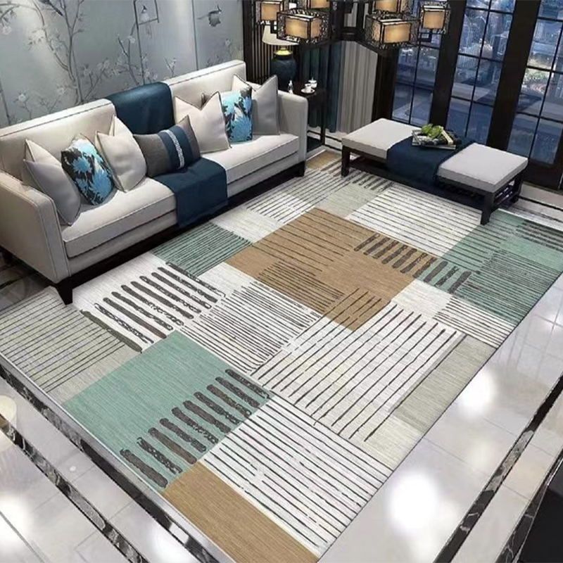 Blue Casual Indoor Rug Polyester Geometric Carpet Anti-Split Backing Rug for Living Room