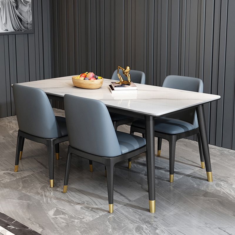 Scandinavian Metallic Fixed Dining Table Rectangle Formal Dinette Set with Balck Base