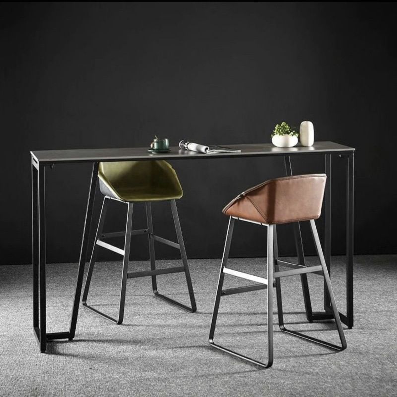 Contemporary Rectangle Bar Height Table Iron and Stone Indoor Bar Dining Table