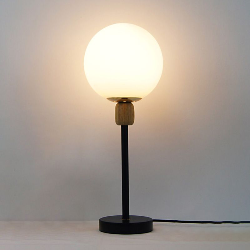 Modern Style Spherical Night Table Lamp White Glass 1-Light Table Light