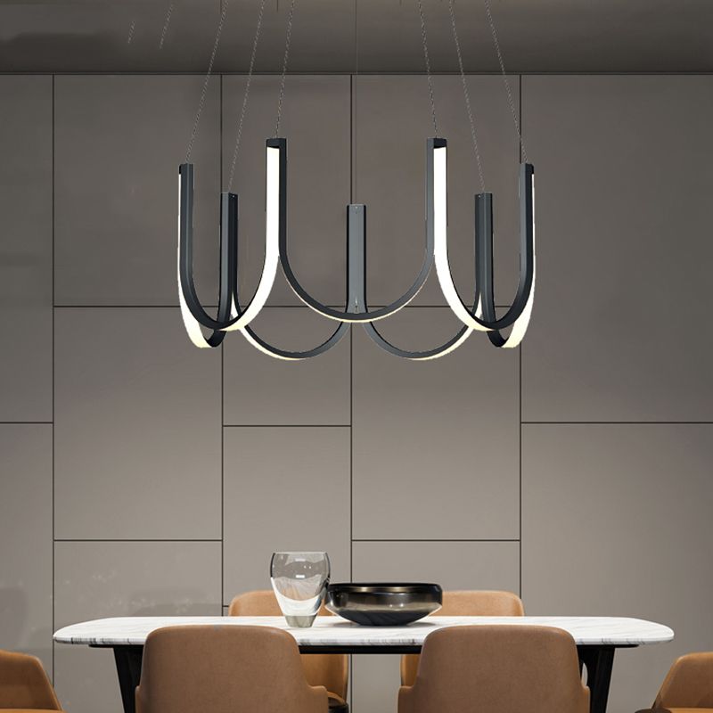 Simple Metal Chandelier Lighting Fixture Black Linear Chandelier Pendant Light for Bedroom