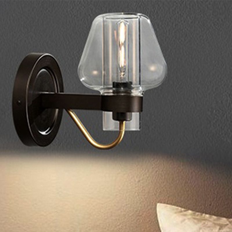 Funzione muro di tonalità di funghi in vetro trasparente moderno 1 assorbimento di illuminazione da letto leggera in nero