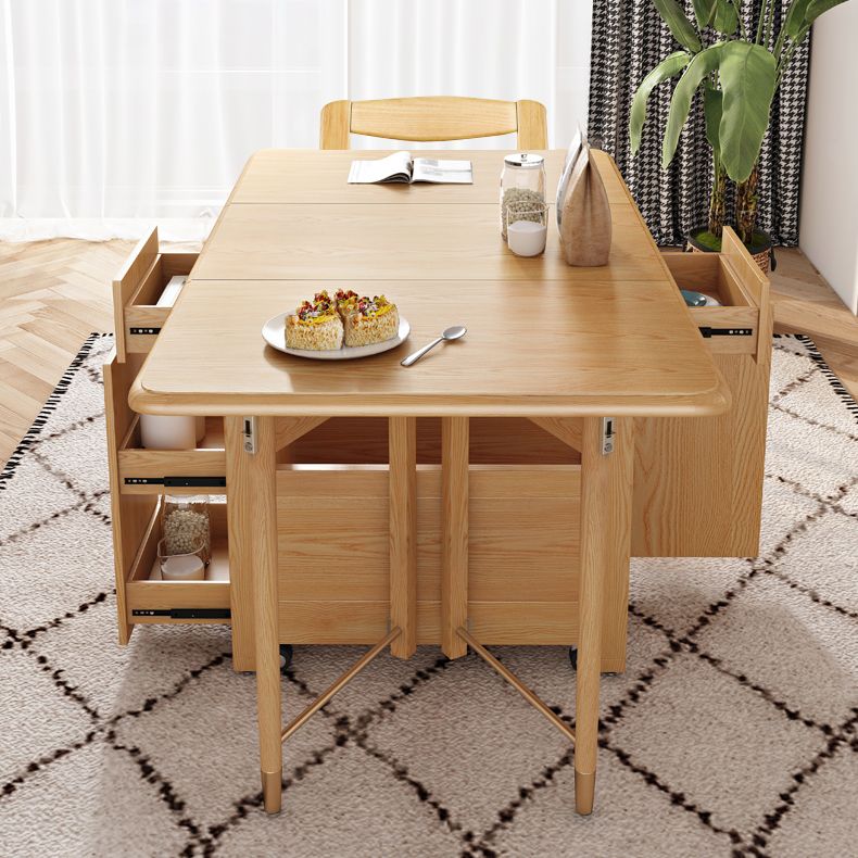 Mid-Century Modern Dining Table Solid Wood Drop-Leaf Dining Table for Home