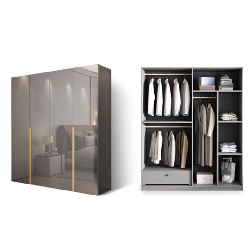 White Paint Light Luxury Wooden Wardrobe with Shelves and Sliding Door