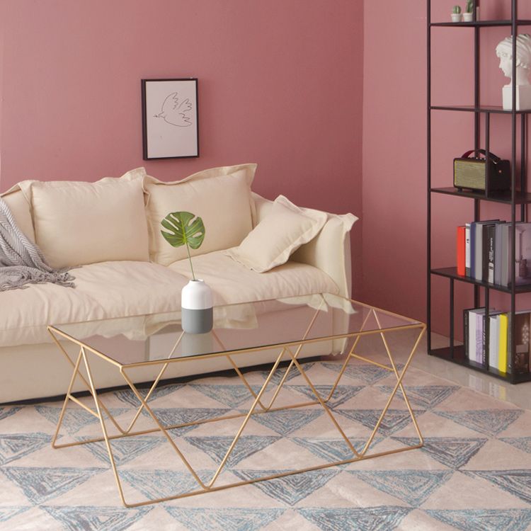 Modern Cross Legs Coffee Table Rectangular Glass Top Cocktail Table for Home