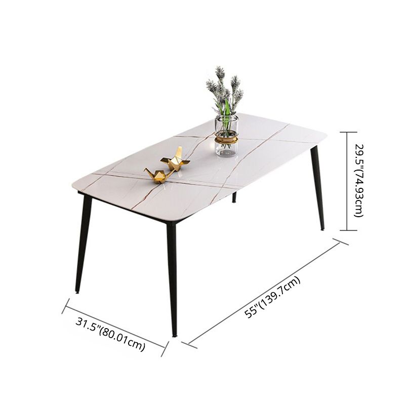 Modern Style Sintered Stone Dining Table with White Rectangle Shape Table and 4 Legs Base
