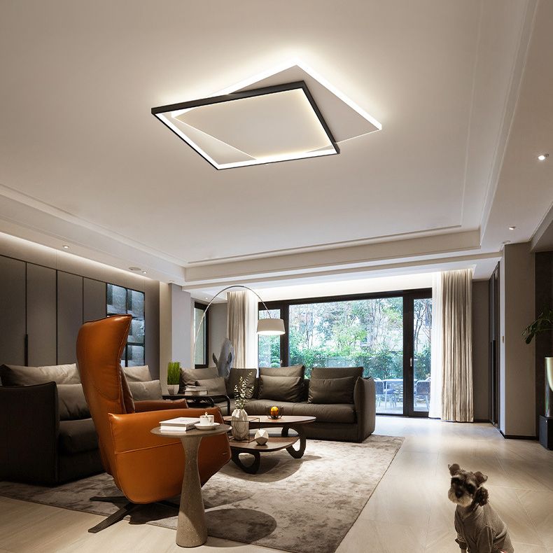 Double Squares Nordic Style LED Ceiling Light Minimalism Ultra-thin Flush Mount Lamp for Living Room