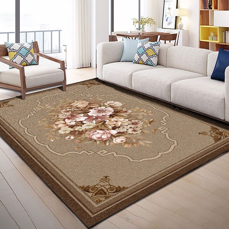 Stylish Modern Area Carpet Floral Pattern Polyester Area Rug Stain Resistant Rug for Home Decor