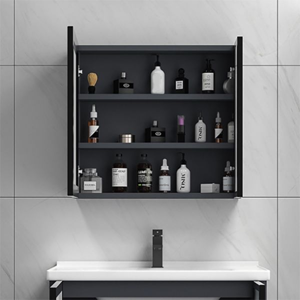 Rectangular Single Bathroom Vanity Modern Dark Gray Metal Base Vanity Set
