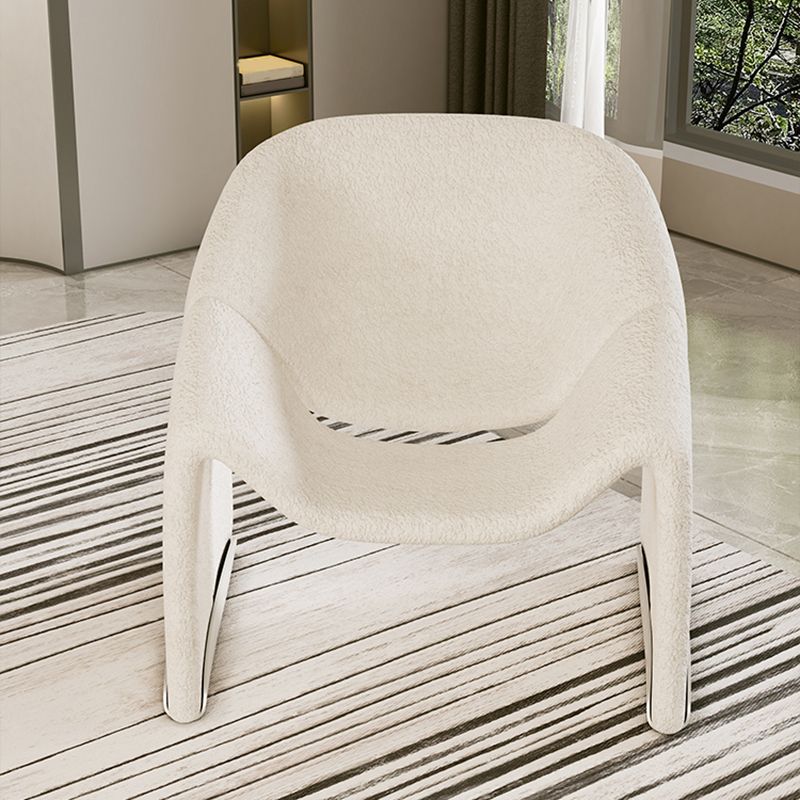 White Wool Accent Armchair with Sled Base and Tight Back in Solid Wood