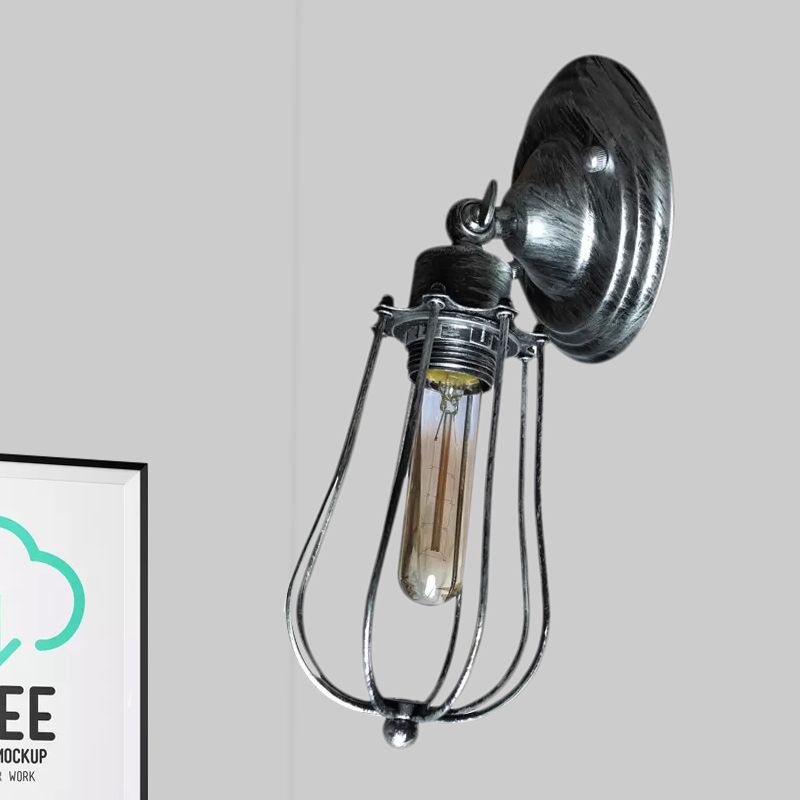 1 Kopfdrahtschutz Wandleuchte Leuchten mit Glühbirnenschatten Industrie gealtertes Messing/antike Silbereisenwandlampe für das Restaurant