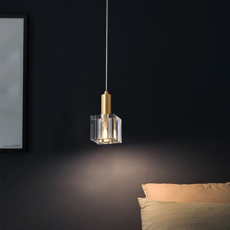 Luces colgantes colgantes de cristal de 1 luz Cubo transparente de lámparas colgantes para dormitorio