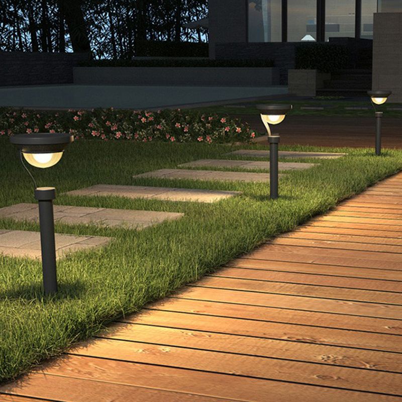 Dark Grey-Clear Bowl Shaped Solar Ground Lamp Modern Plastic LED Landscape Light for Outdoor