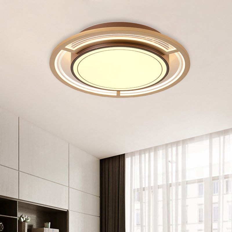 Round Bedroom Flush Light Fixture Metal LED Modernism Ceiling Mounted Lamp in Brown