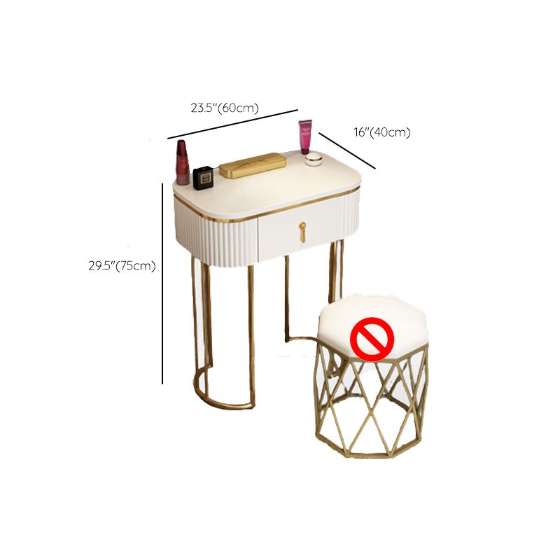 Glam Wood Frame Makeup Vanity Drawer Vanity in White with Gold Base