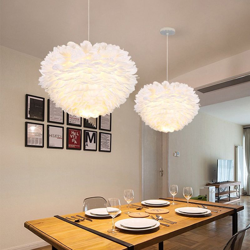 Art Deco Feather Pendant Lighting Modern Nordic Creative Globe Hanging Ceiling Light for Bedroom