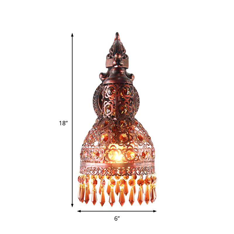 Bohemia Style Domed Wall Sconce Light Iron 1 Light Sconce Lighting Fixture with Crystal Accent in Weathered Copper