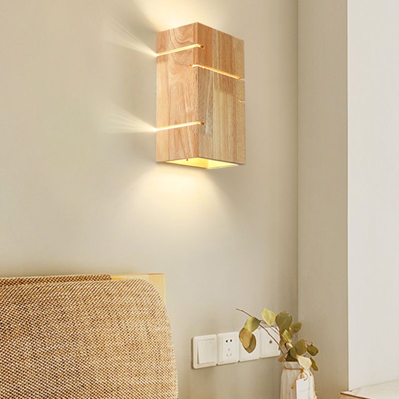 Wooden Shade Wall Lamp Modern Style Rectangle Shape Wall Mounted Lighting for Bedroom