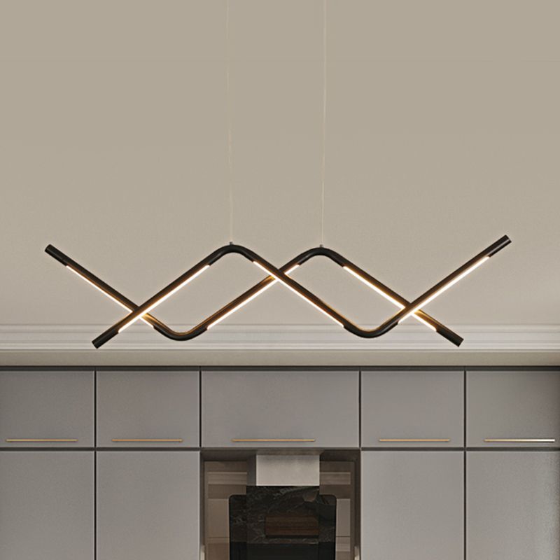 Minimalist Waved Hanging Lamp Acrylic Dining Room LED Island Light Fixture in Black