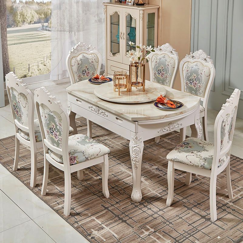 Glam Style Kitchen Marble Top Furniture of Standard Height Formal Dining RoomTable Set