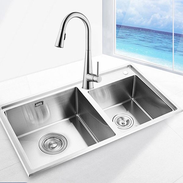 Kitchen Sink Drop-In Stainless Steel Kitchen Double Sink with Drain Assembly
