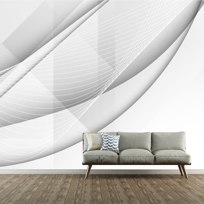White Minimalistic Mural Wallpaper Full Size Abstract Line Wall Art for Living Room
