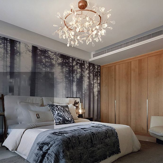 Nordic Style Chandelier Rose Gold Firefly Hanging Lamp with Acrylic Shade for Living Room