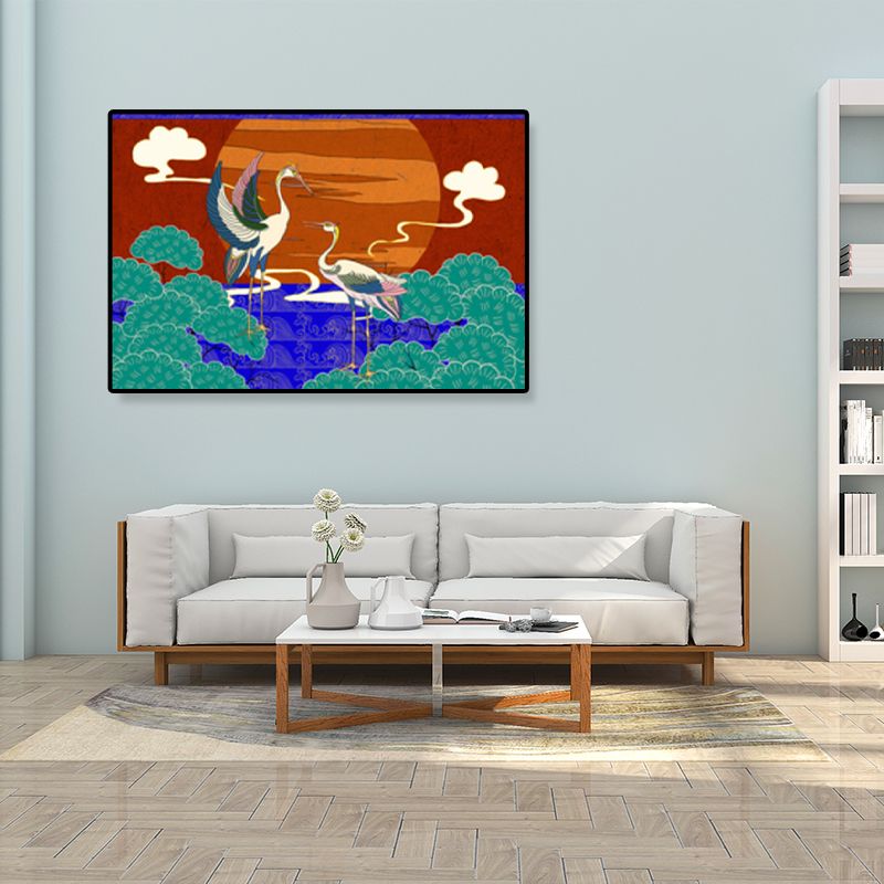 Oosterse tekening print dier canvas kunst veelkleurige gastenkamer wanddecoratie, getextureerd