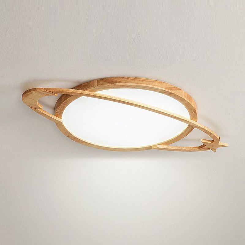 Modern Flush Light Planet Ceiling Lighting with Wood for Bedroom