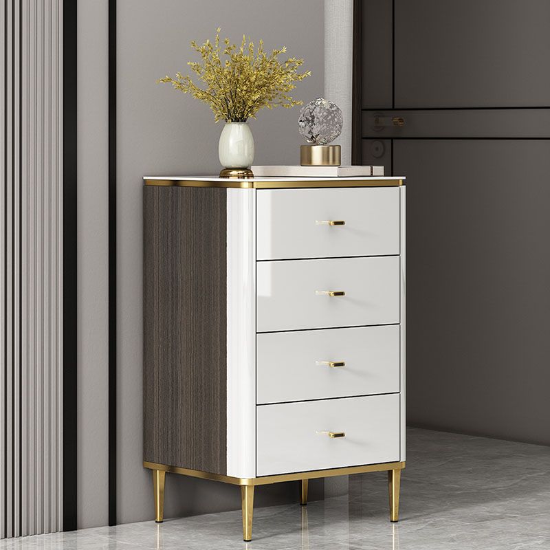 Glam Stone Bedroom Storage Chest White / Grey Vertical Chest with Drawers