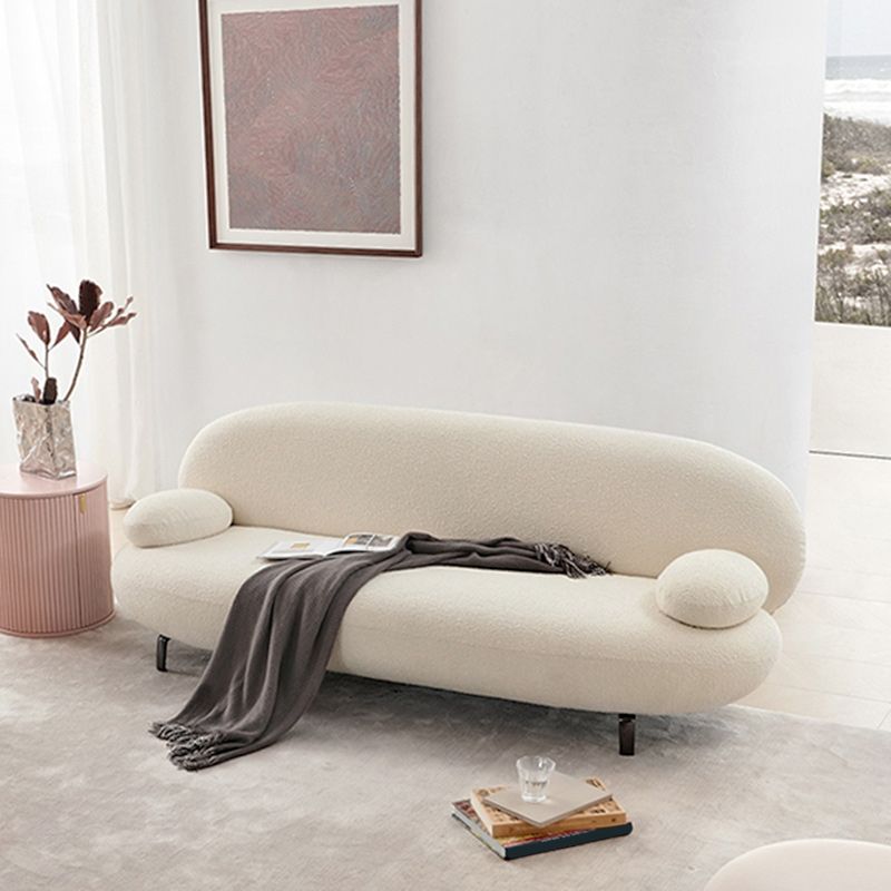 Modern 27.55" H White Wool Pillow Top Arm Sofa for Living Room