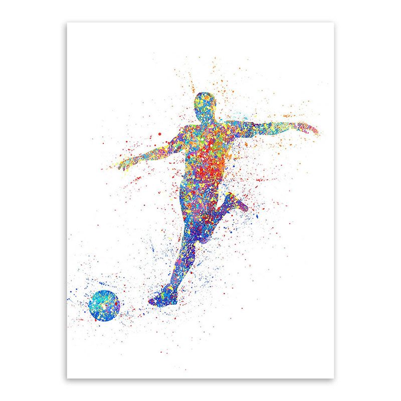 Watercolor Football Training Wall Art Blue-Purple Modern Style Canvas for Boys Bedroom