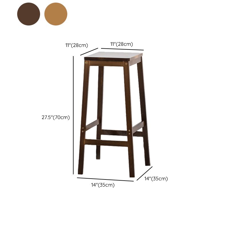Contemporary Dining Stool Square Solid Wood Bar Stool with Footrest