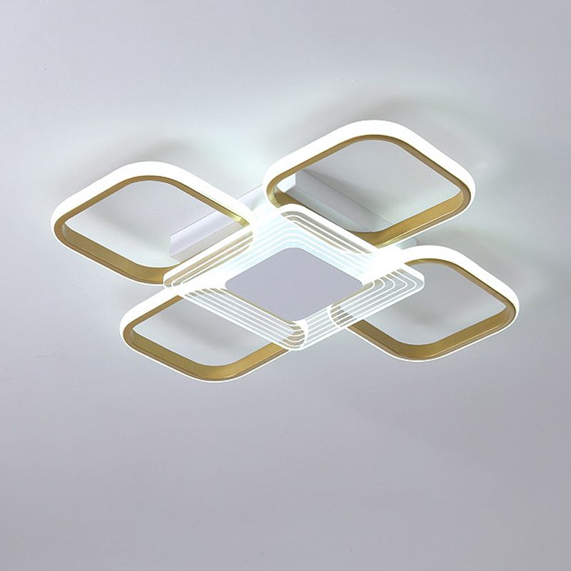 Lámpara de techo de forma cuadrada, montaje empotrado de 4 luces de aluminio moderno para comedor