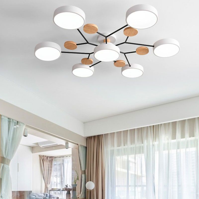 Sputnik Metal Semi-Flush Mount Simple 7 Heads Ceiling Fixture with Drum Acrylic Shade