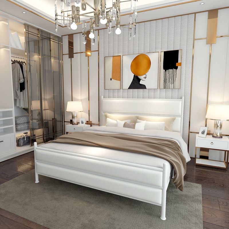 Upholstered Metal Bed with Headboard 43.3" Tall Low Profile Bed