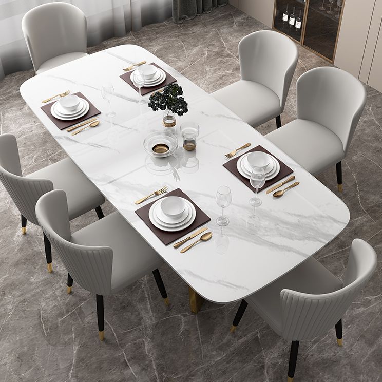 Luxury Sintered Stone Top Table Rectangle Table with Trestle Base in Gold