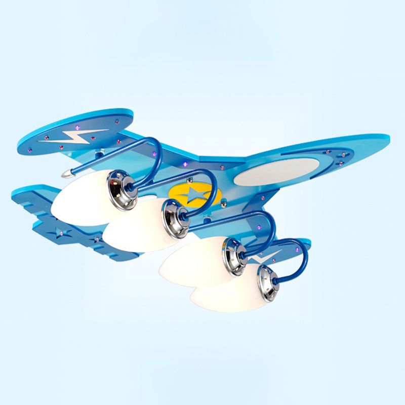 Blue Glass Flush Mount Creative Plane Flush Ceiling Light for Children's Room