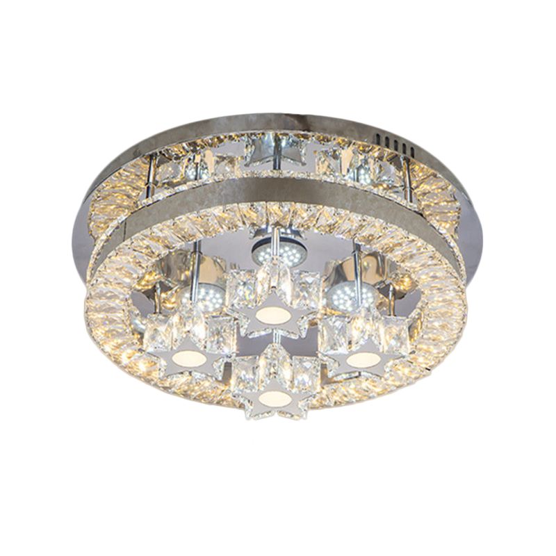 Clear Crystal Semi-Circle/Spiral Ceiling Light Minimalist LED Living Room Flush Mount Fixture in Chrome