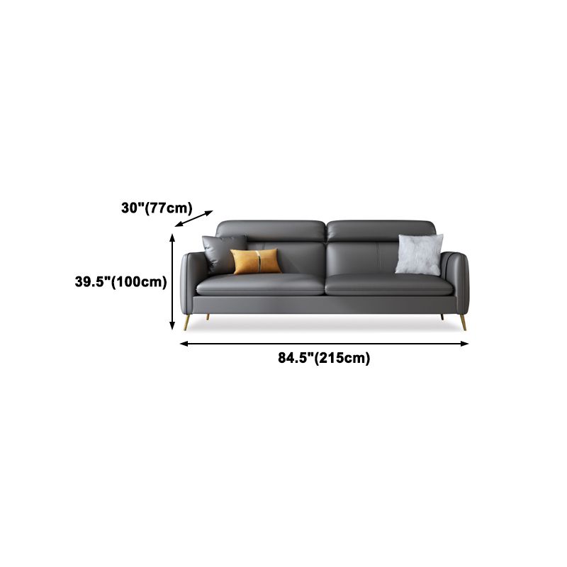 Glam Gray Standard Square Arm Living Room Leather Stain Resistant Sofa