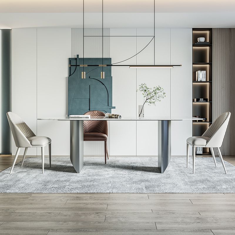 Rectangle Dining Table Set 1/4/7 Pcs Stone Dining Table with Upholstered Chairs