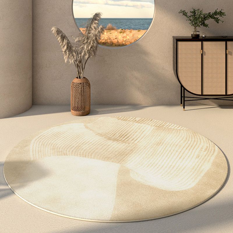 Round Apricot Tone Simple Area Carpet Polyester Stripe Indoor Rug Easy Care Carpet for Living Room