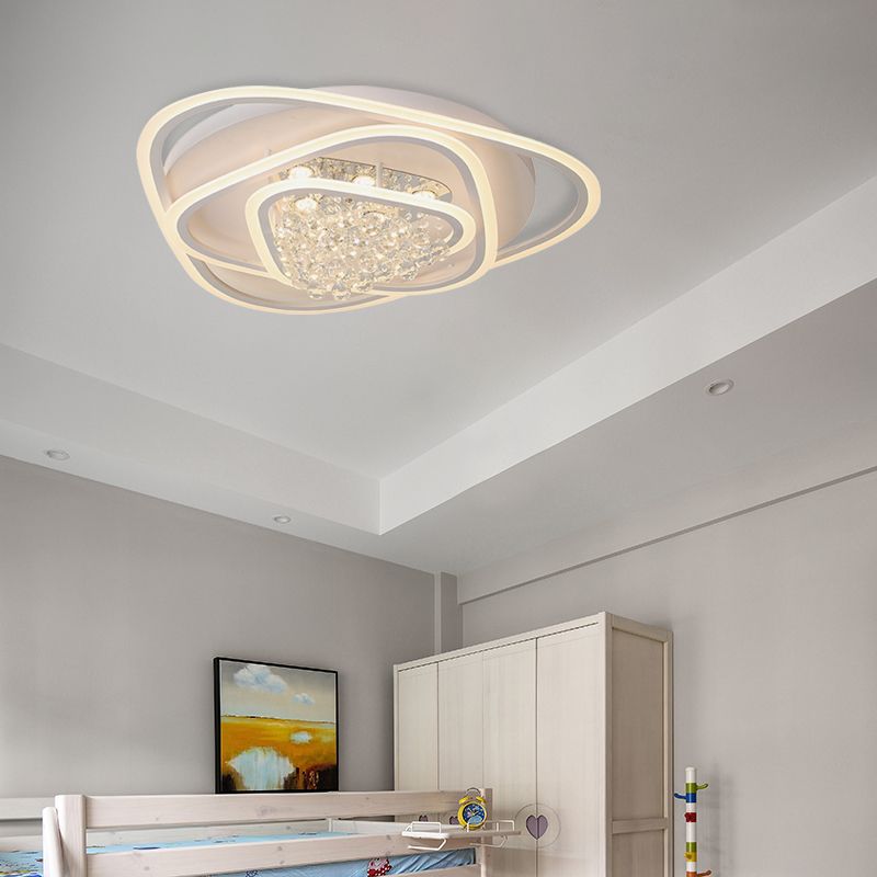 19.5"/23.5"/31.5" W LED Triangle Flush Mount Lamp Simple White Crystal Ceiling Mounted Fixture in Warm/White Light