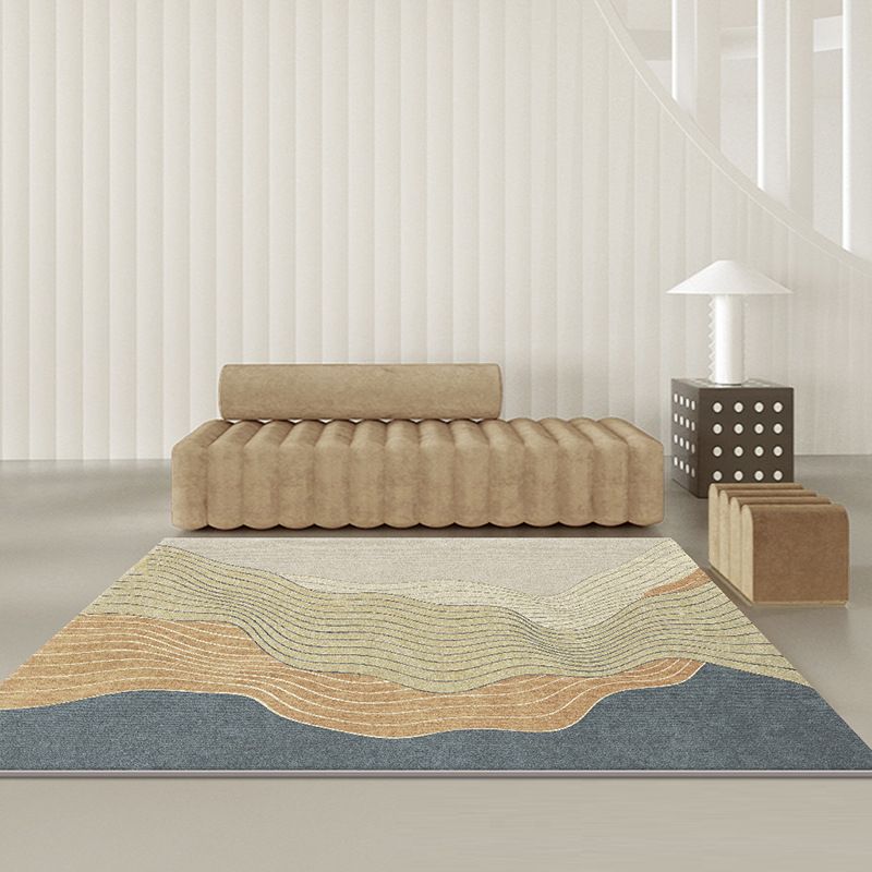 Brown Modern Rug Curve Polyester Rug Washable Rug for Living Room