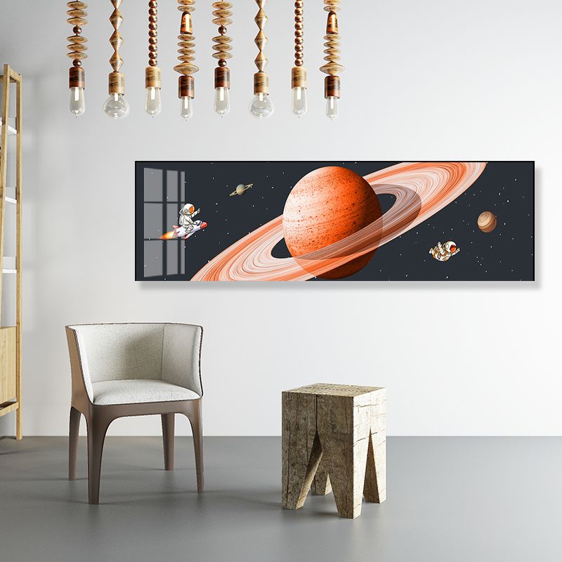 Pastel Color Planets Scene Painting Universe Children's Art Textured Canvas for Sitting Room