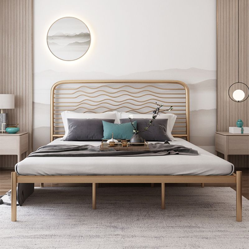 Glam Metallic Standard Bed, Beveled Open-Frame Headboard Bed Frame